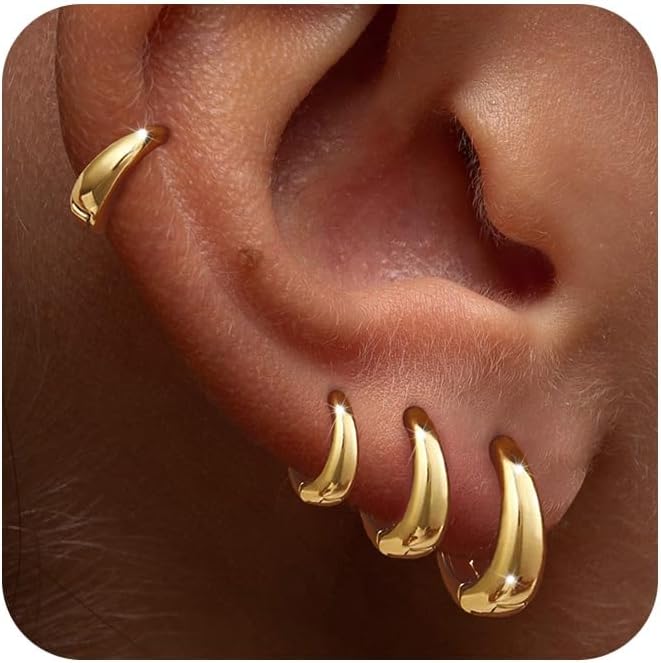 4-pair huggie hoop set, gold