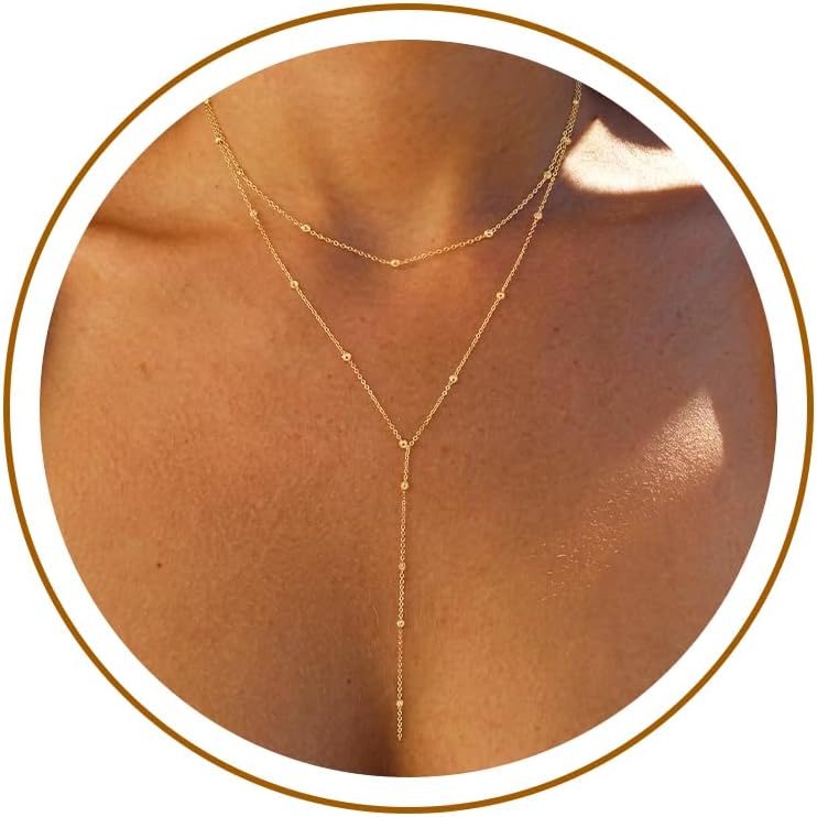 Bead station lariat necklace, gold