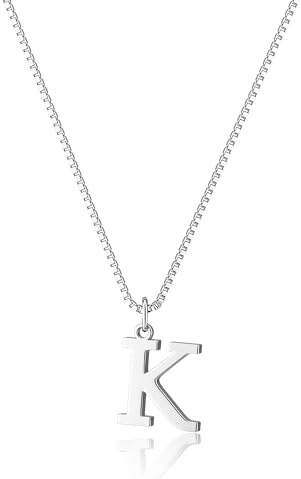 Silver initial necklace, letter K